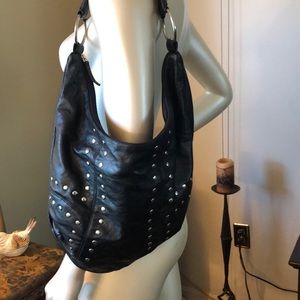 Black vegan leather bag silver studs